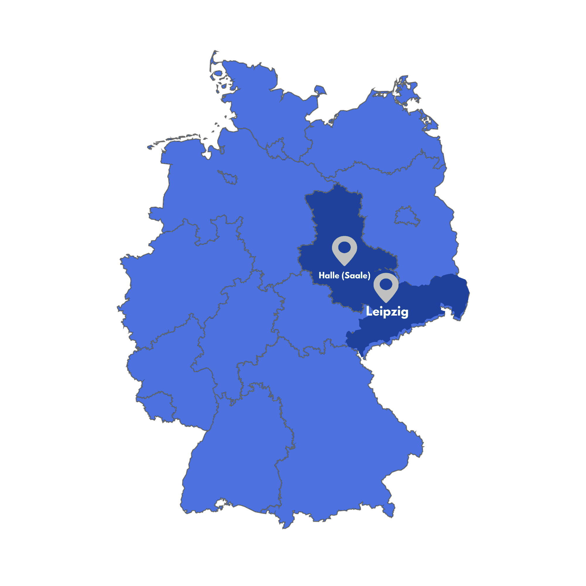 Karte mit den HMS Reinigungsdienst Standorten Halle und Leipzig